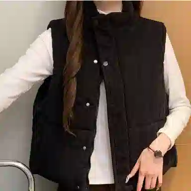 柏黛妃 加棉韩国纯色立领通勤马甲棉服 女款