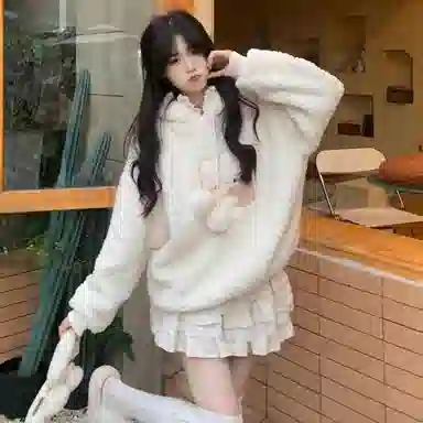 柏黛妃 可爱兔耳长袖连帽设计感宽松卫衣 女款