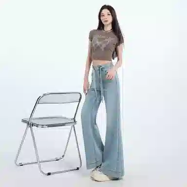 柏黛妃 复古弹力高腰显瘦马蹄微喇叭裤子牛仔裤 女款