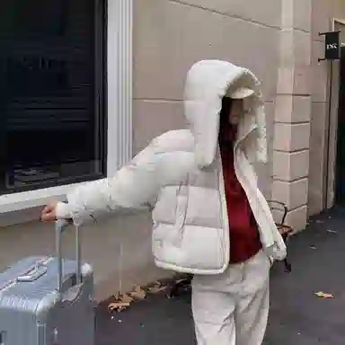 柏黛妃 纯色宽松连帽立领长袖棉服 女款