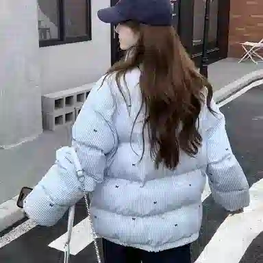 柏黛妃 条纹宽松立领长袖棉服 女款