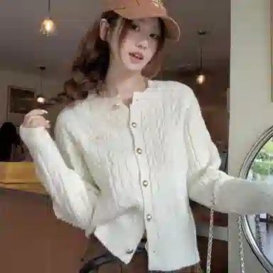 桴生 韩系圆领小香风软糯刺绣单排扣麻花设计感休闲显瘦长袖开衫外套针织衫 女款