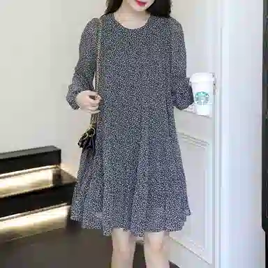 柏黛妃 清新少女感花色宽松长袖连衣裙 女款