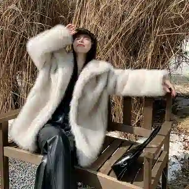 柏黛妃 韩版毛毛外套女中长款冬季宽松加厚环保仿狐狸毛皮草大衣 女款