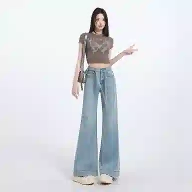 柏黛妃 复古弹力高腰显瘦马蹄微喇叭裤子牛仔裤 女款