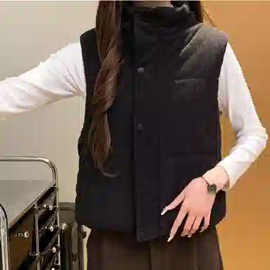 柏黛妃 加棉韩国纯色立领通勤马甲棉服 女款