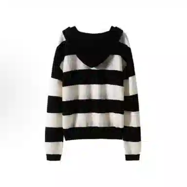 柏黛妃 条纹连帽套头宽松慵懒风针织衫 女款