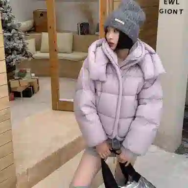 柏黛妃 纯色宽松连帽立领长袖棉服 女款