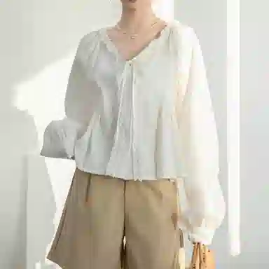 柏黛妃 韩系甜美木耳花边松弛感衬衫 女款