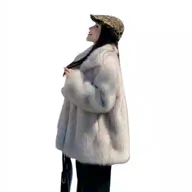 柏黛妃 韩版毛毛外套女中长款冬季宽松加厚环保仿狐狸毛皮草大衣 女款