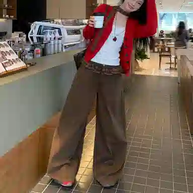 柏黛妃 美拉德双腰头蝴蝶女设计感直筒宽松牛仔裤 女款