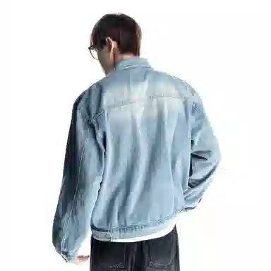 怪兽实验室 美式休闲复古水洗重磅拉链夹克休闲百搭牛仔外套 男女同款