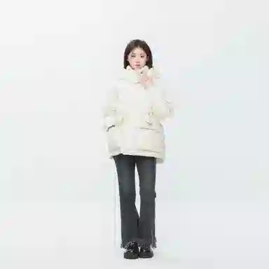 九条喵 纯色加厚连帽中长款羽绒服 女款