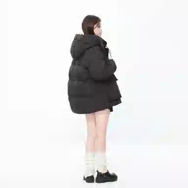 九条喵 纯色加厚连帽中长款羽绒服 女款