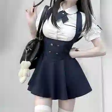 九条喵 娃娃领短袖上衣中腰连衣裙裙装套装 女款