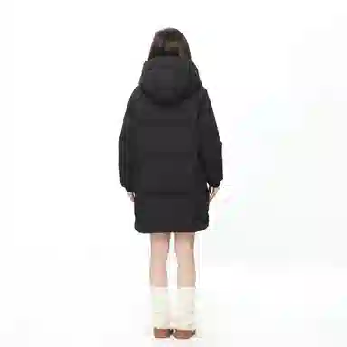 九条喵 加厚连帽收腰中长款羽绒服 女款 黑色