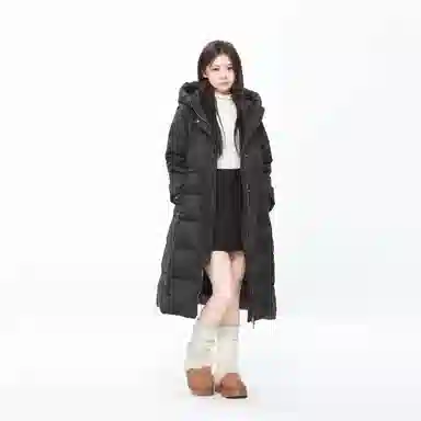 九条喵 加厚连帽收腰长款羽绒服 女款