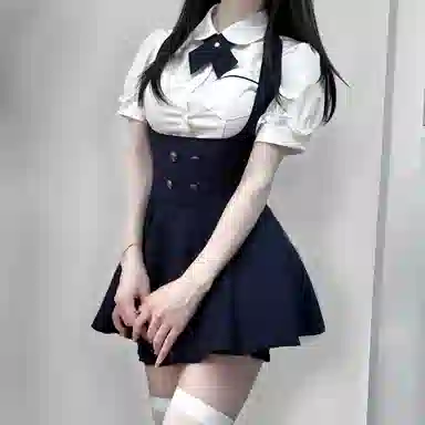 九条喵 娃娃领短袖上衣中腰连衣裙裙装套装 女款