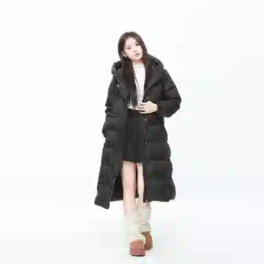 九条喵 加厚连帽收腰长款羽绒服 女款