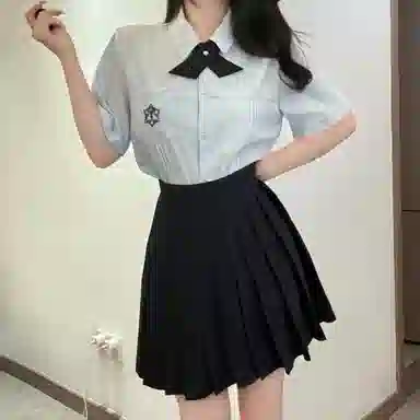 九条喵 尖领短袖衬衫格子图案短裙制服 女款