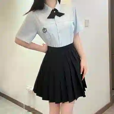 九条喵 尖领短袖衬衫格子图案短裙制服 女款