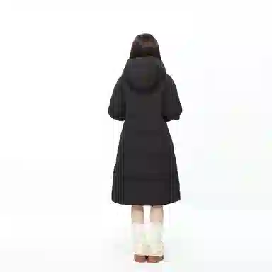 九条喵 加厚连帽长款大口袋羽绒服 女款 黑色