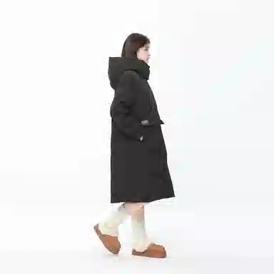 九条喵 加厚连帽长款大口袋羽绒服 女款 黑色