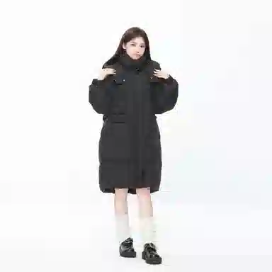 九条喵 鸭绒加厚连帽宽松长袖羽绒服 女款