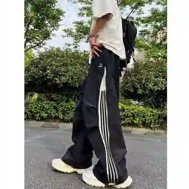 悍戈 美式复古高街风冰丝凉感多设计元素宽松百搭伞兵裤休闲裤 男女同款