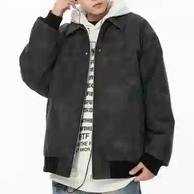 悍戈 美式机车风做旧工装柳钉设计感翻领舒适宽松水洗皮美拉德宽松复古翻领防风加厚保暖休闲日常城市嘻哈风百搭简约棉服 男女同款