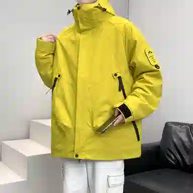 桴生 美式街头机能风字母连帽休闲宽松纯色防水防风透气保暖三合一冲锋衣棉衣时尚百搭夹克外套 男女同款