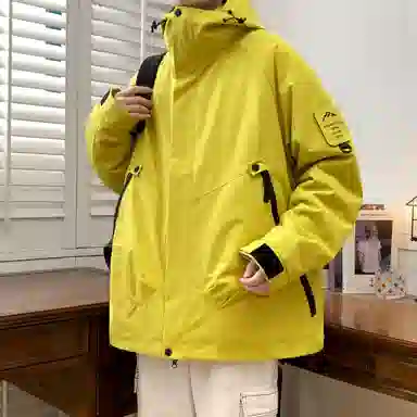 桴生 美式街头机能风字母连帽休闲宽松纯色防水防风透气保暖三合一冲锋衣棉衣时尚百搭夹克外套 男女同款