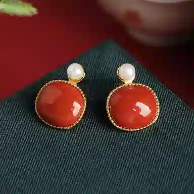 琦珂 葫芦新中式民族风福禄复古气质国潮百搭#好运天然 玛瑙 耳环 女款