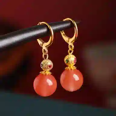 琦珂 葫芦福禄 新中式民族风 复古气质国潮百搭天然 玛瑙 耳环 女款