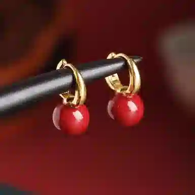 琦珂 朱樱圆满樱桃新中式复古气质国潮百搭#好运天然 朱砂 耳环 女款