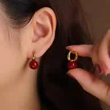 琦珂 朱樱圆满樱桃新中式复古气质国潮百搭#好运天然 朱砂 耳环 女款
