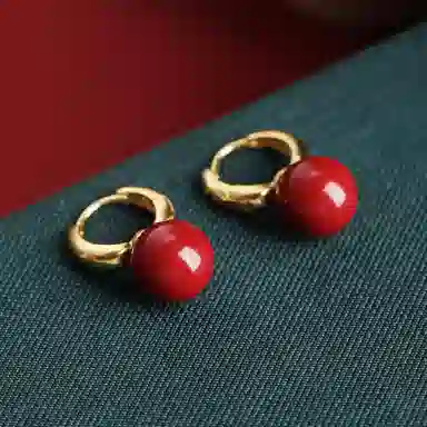 琦珂 朱樱圆满樱桃新中式复古气质国潮百搭#好运天然 朱砂 耳环 女款