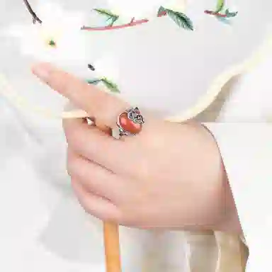 琦珂 花型花朵复古新中式做旧红色吉利开口食指戒#好运天然 玛瑙 戒指 女款