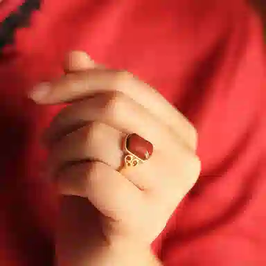 琦珂 无事牌红色指环 新中式复古民族风轻奢优雅小众高级感 玛瑙 戒指 女款