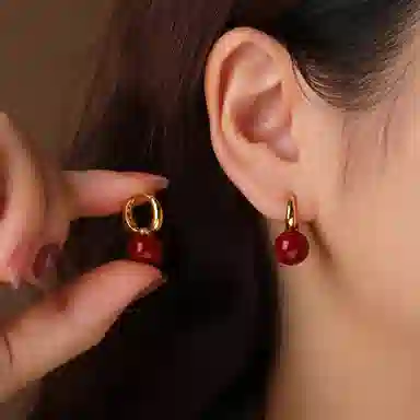 琦珂 朱樱圆满樱桃新中式复古气质国潮百搭#好运天然 朱砂 耳环 女款