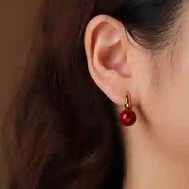 琦珂 朱樱圆满樱桃新中式复古气质国潮百搭#好运天然 朱砂 耳环 女款