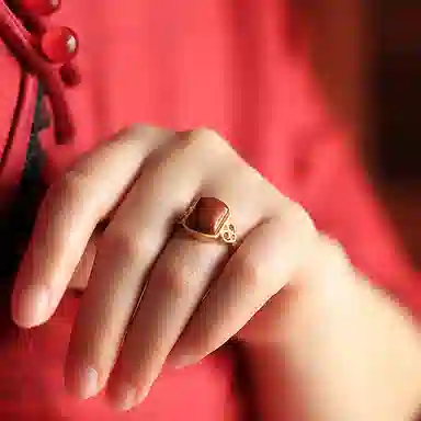 琦珂 无事牌红色指环 新中式复古民族风轻奢优雅小众高级感 玛瑙 戒指 女款