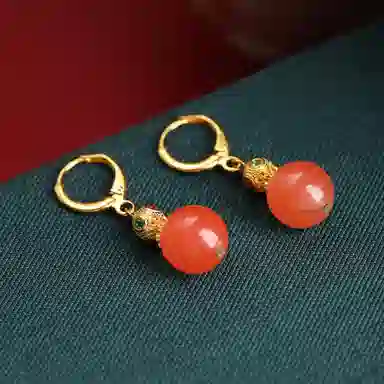 琦珂 葫芦福禄 新中式民族风 复古气质国潮百搭天然 玛瑙 耳环 女款