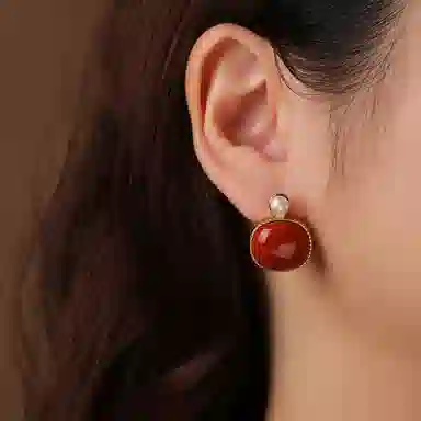 琦珂 葫芦新中式民族风福禄复古气质国潮百搭#好运天然 玛瑙 耳环 女款