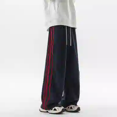 悍戈 美式复古潮牌高学院风宽松侧边条纹阔腿拖地百搭长裤休闲裤 男女同款
