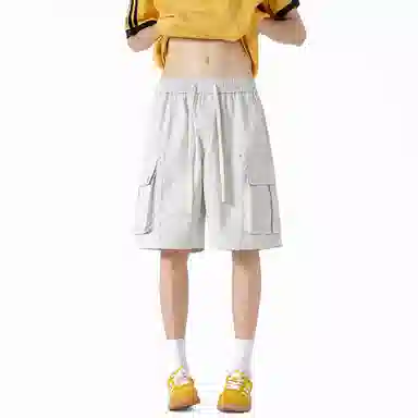 美式复古高街潮流时尚简约防水速干经典纯色基础款侧边大口袋设计运动休闲宽松舒适透气百搭工装短裤 男女同款