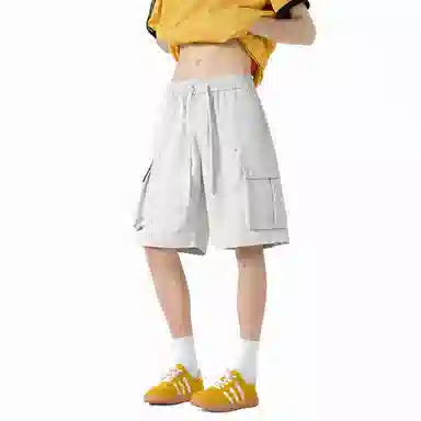 美式复古高街潮流时尚简约防水速干经典纯色基础款侧边大口袋设计运动休闲宽松舒适透气百搭工装短裤 男女同款