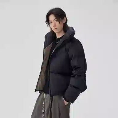 BENMYSHOWER Plaid Lined Short Down Jacket