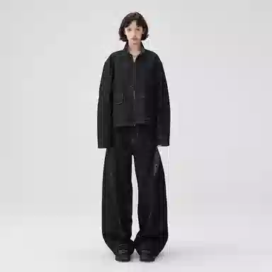 BENMYSHOWER Pleated Curved Denim Pants