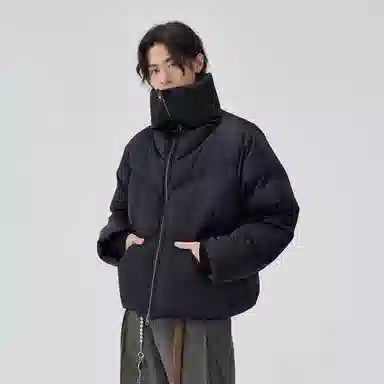 BENMYSHOWER Plaid Lined Short Down Jacket